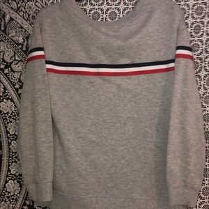 Pink Rose Gray Sweater with Stripe Across